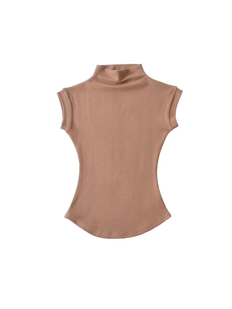 Turtleneck Sleeveless Pullovers T-Shirt