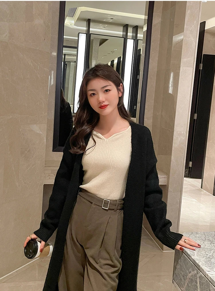 V-neck  Long Sleeve Bodycon Sweater