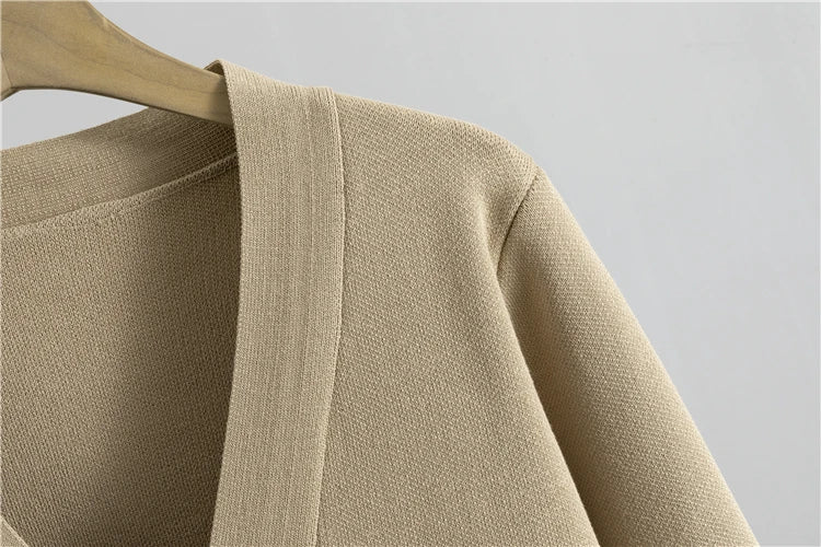 V-neck  Long Sleeve Sweater Cardigan Pants Set