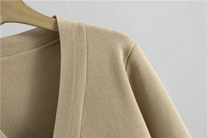 V-neck  Long Sleeve Sweater Cardigan Pants Set