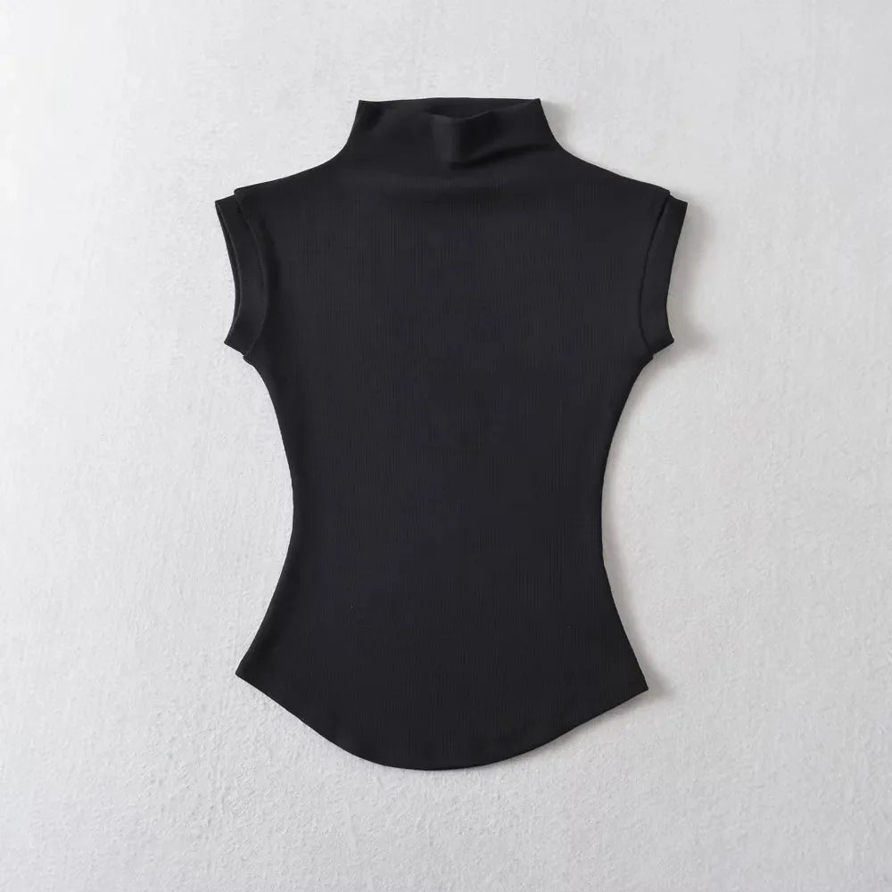 Turtleneck Sleeveless Pullovers T-Shirt