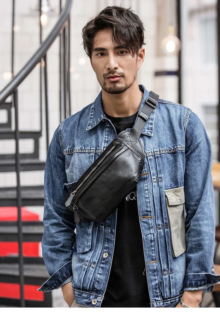 Men's Genuine Leather Waist Chest Pouch Bag