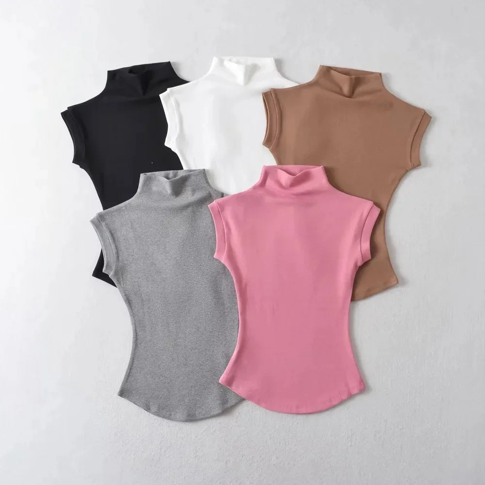 Turtleneck Sleeveless Pullovers T-Shirt