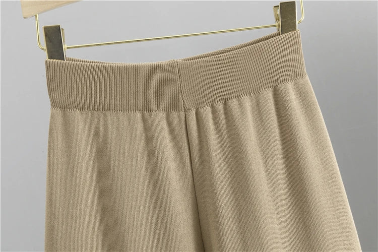 V-neck  Long Sleeve Sweater Cardigan Pants Set