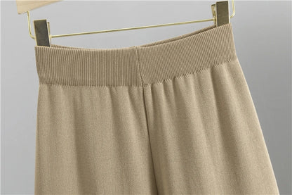 V-neck  Long Sleeve Sweater Cardigan Pants Set