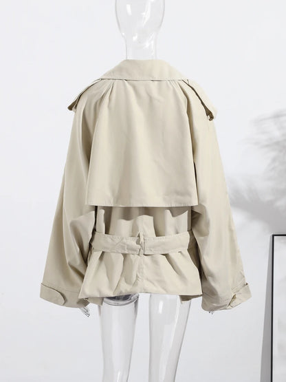 Lace Up Trench Coat With Belt Suit