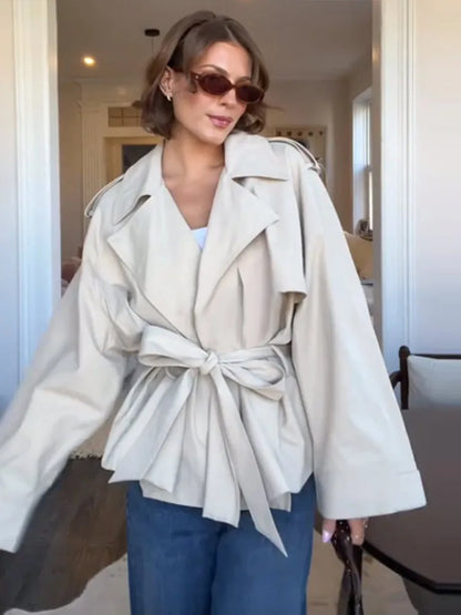 Lace Up Trench Coat With Belt Suit