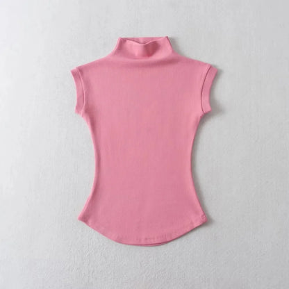 Turtleneck Sleeveless Pullovers T-Shirt