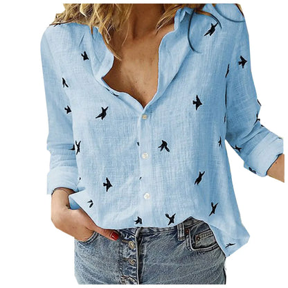 Elegant V-Neck Long-Sleeve Lady's Shirt