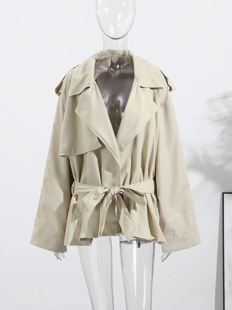 Lace Up Trench Coat With Belt Suit