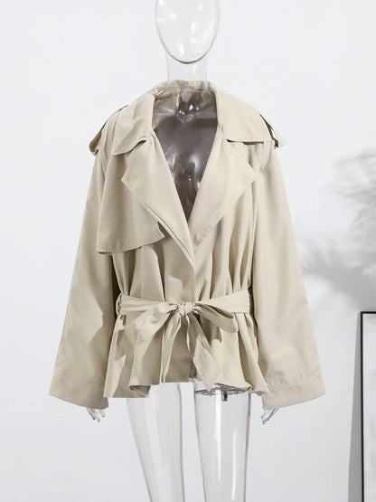 Lace Up Trench Coat With Belt Suit