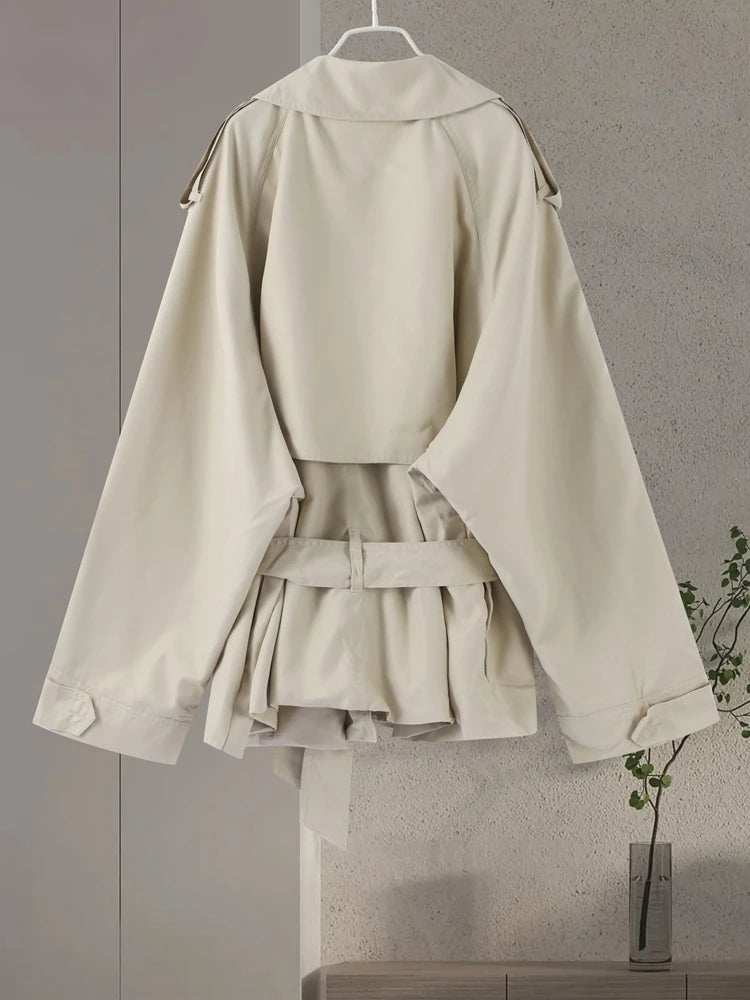 Lace Up Trench Coat With Belt Suit