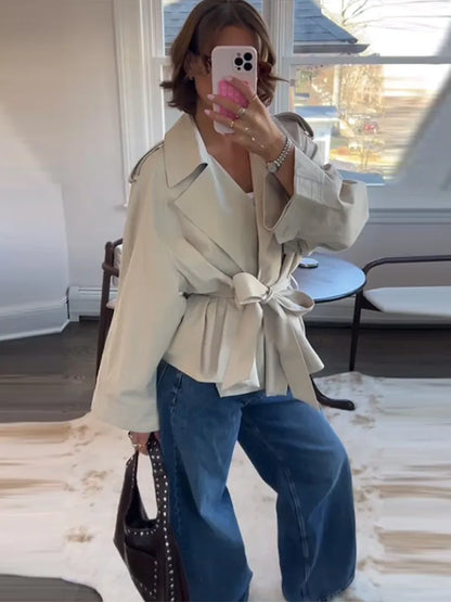 Lace Up Trench Coat With Belt Suit