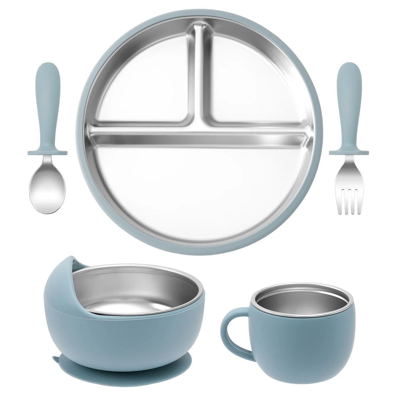 Stainless Steel Dishes Plate Baby Feeding Set