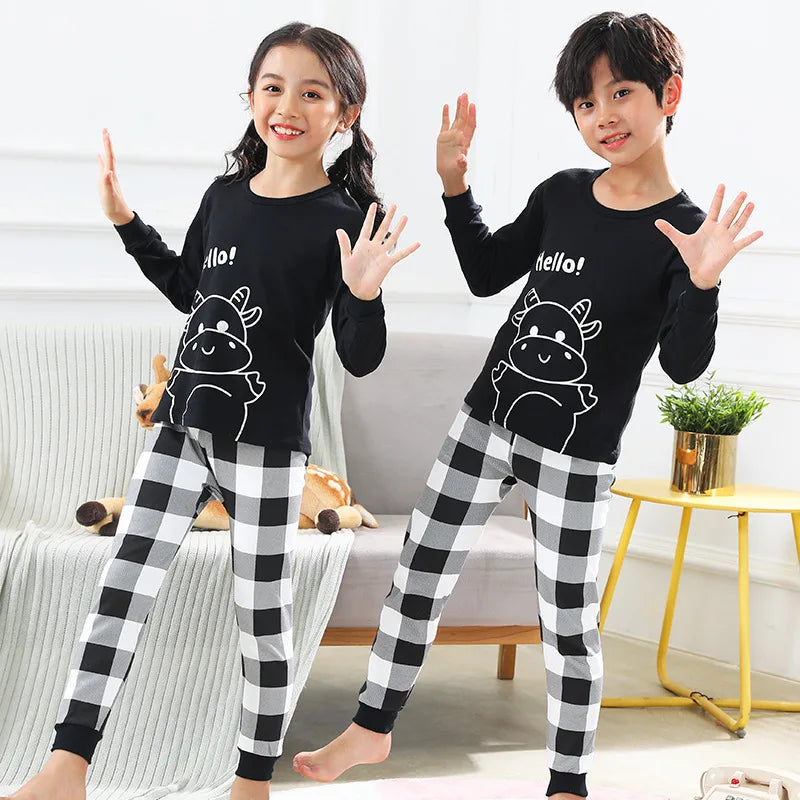 Cartoon Print Long Sleeve T-Shirt Tops + Pants Sets