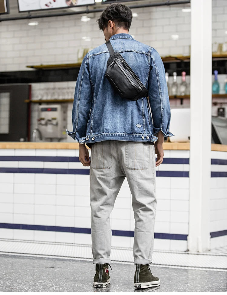 Men's Genuine Leather Waist Chest Pouch Bag