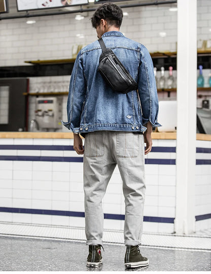 Men's Genuine Leather Waist Chest Pouch Bag