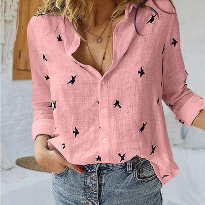 Elegant V-Neck Long-Sleeve Lady's Shirt