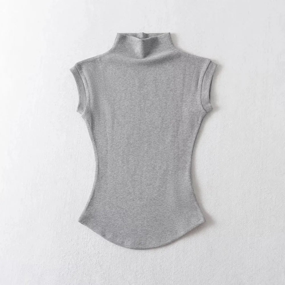Turtleneck Sleeveless Pullovers T-Shirt