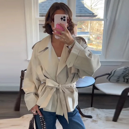 Lace Up Trench Coat With Belt Suit