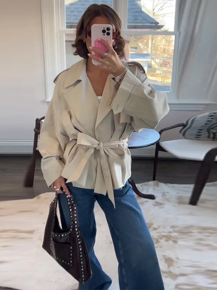 Lace Up Trench Coat With Belt Suit