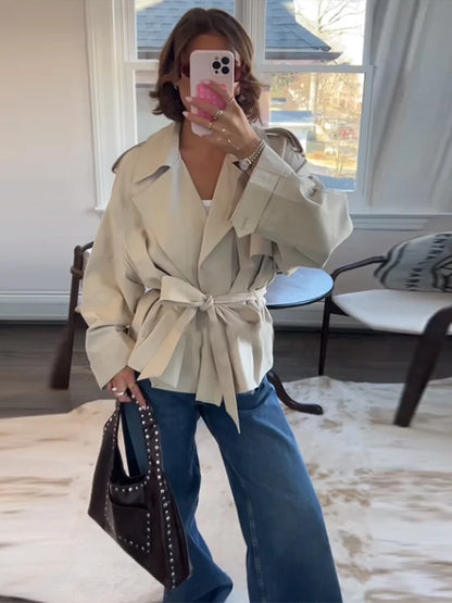 Lace Up Trench Coat With Belt Suit