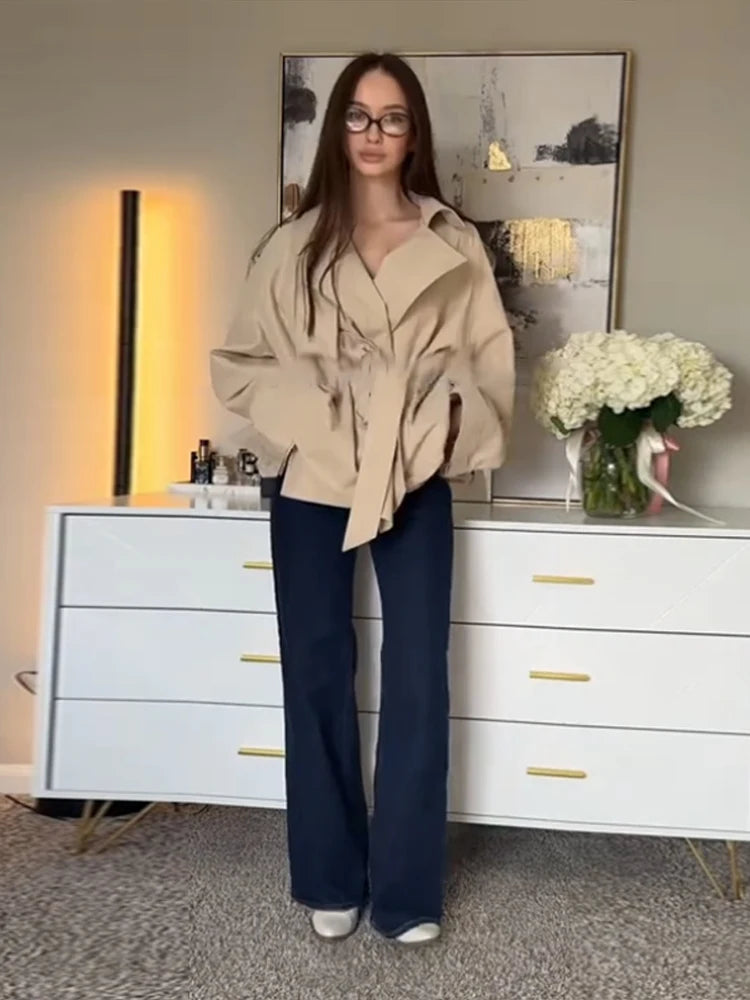 Lace Up Trench Coat With Belt Suit