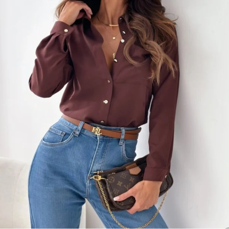Long Sleeve V-Neck Loose Shirt