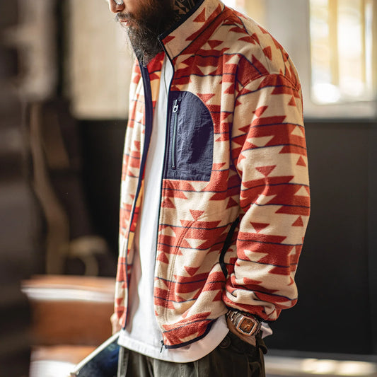 Zip-Up Patchwork Sweatshirt Warm Cardigan Coat