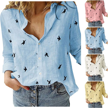 Elegant V-Neck Long-Sleeve Lady's Shirt