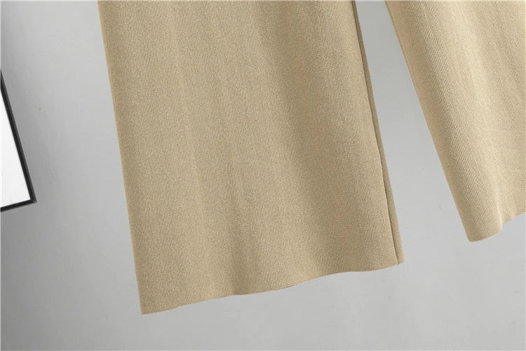 V-neck  Long Sleeve Sweater Cardigan Pants Set