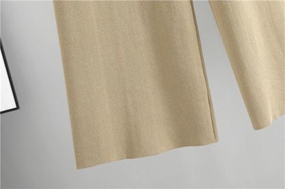 V-neck  Long Sleeve Sweater Cardigan Pants Set