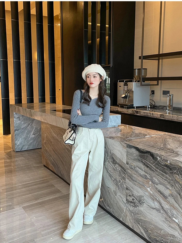 V-neck  Long Sleeve Bodycon Sweater