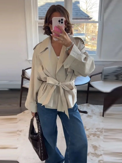 Lace Up Trench Coat With Belt Suit