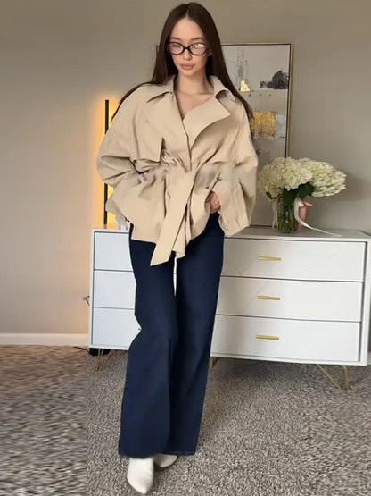 Lace Up Trench Coat With Belt Suit