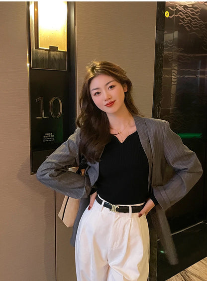 V-neck  Long Sleeve Bodycon Sweater