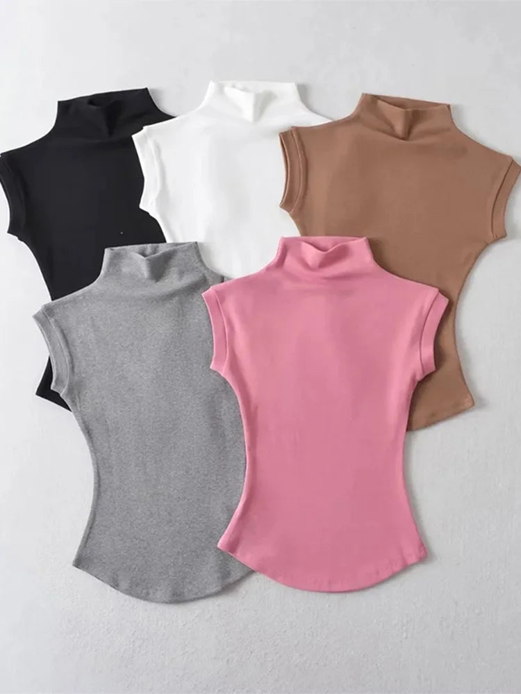 Turtleneck Sleeveless Pullovers T-Shirt