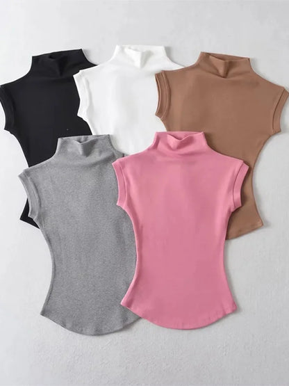 Turtleneck Sleeveless Pullovers T-Shirt