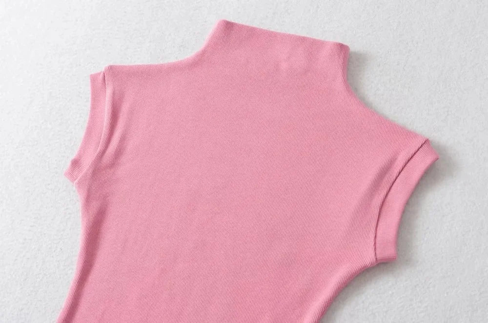 Turtleneck Sleeveless Pullovers T-Shirt