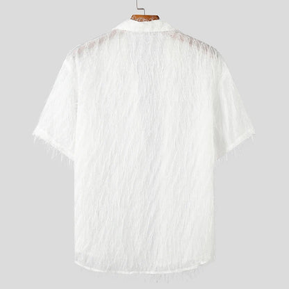 Men's Tassel Chiffon Transparent Lapel Short Sleeve Shirt