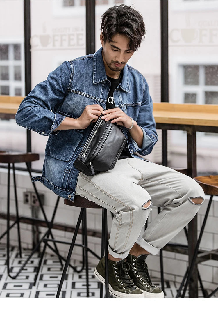 Men's Genuine Leather Waist Chest Pouch Bag