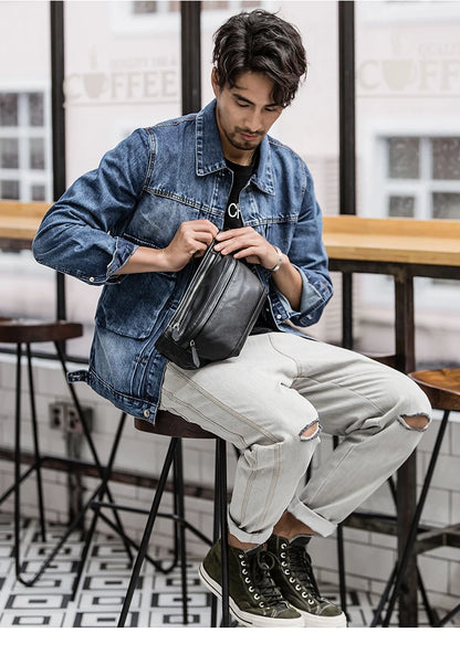 Men's Genuine Leather Waist Chest Pouch Bag