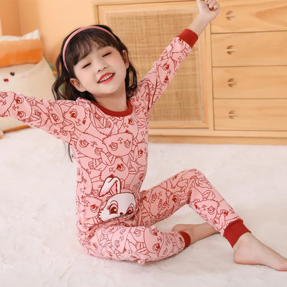 Cartoon Print Long Sleeve T-Shirt Tops + Pants Sets