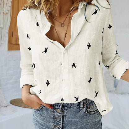 Elegant V-Neck Long-Sleeve Lady's Shirt