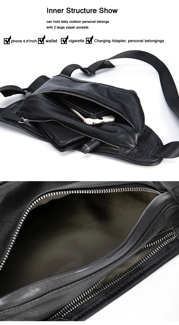 Men's Genuine Leather Waist Chest Pouch Bag