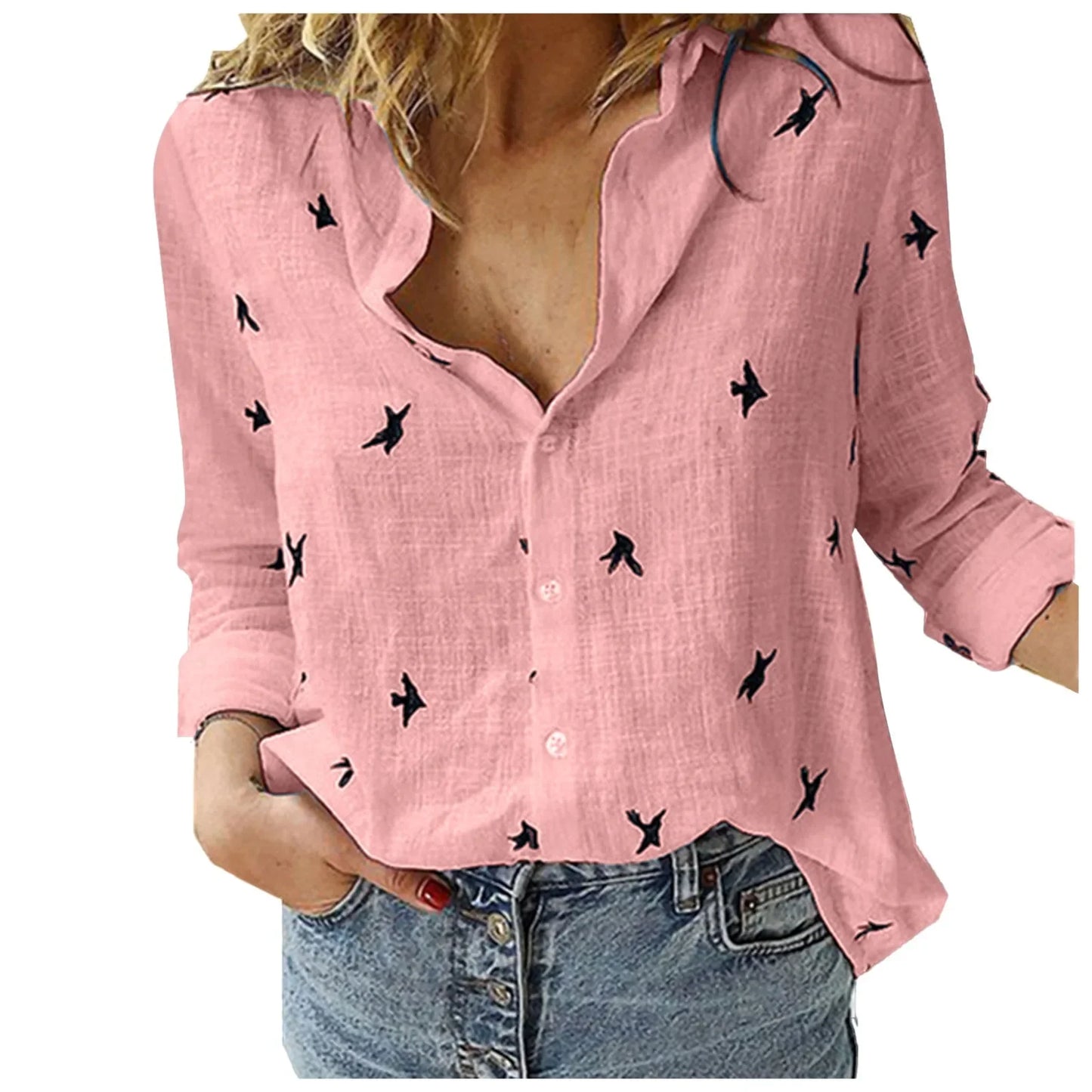Elegant V-Neck Long-Sleeve Lady's Shirt