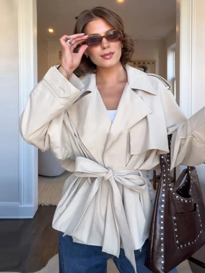 Lace Up Trench Coat With Belt Suit