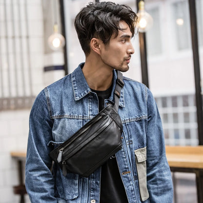 Men's Genuine Leather Waist Chest Pouch Bag