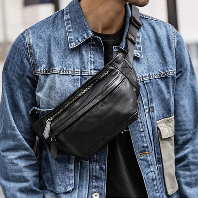 Men's Genuine Leather Waist Chest Pouch Bag