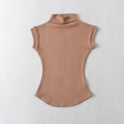 Turtleneck Sleeveless Pullovers T-Shirt